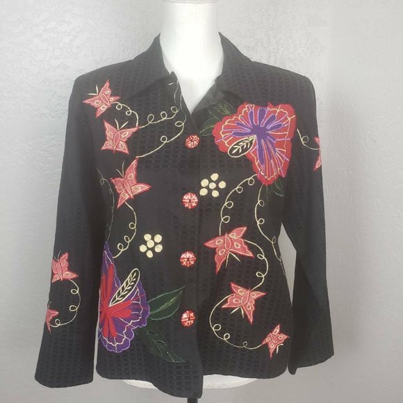 Alex Kim Floral Butterfly Blazer Jacket Small - Picture 2 of 8